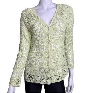 Appleseed’s Petites Crochet V-Neck Green‎ Sweater Cardigan